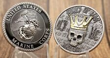 STUNNING USMC Marine Corps Kings Of War Challenge Coin Skull Gold Plated Crown picture