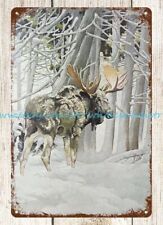 bath wall decor 1958 Moosehunting wildlife art Francis Lee Jaques metal tin sign picture