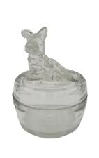 Vintage Jeanette Clear Glass Scottie Dog Round Powder Puff Dish with Lid Trinket picture