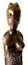 African Traditional Handcrafted Wooden Kneeling Woman with Child Carving Figure picture