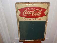 Vintage Enjoy Coca Cola Fish Tail Chalkboard Embossed Metal Sign picture