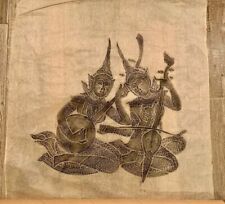 Vintage Authentic Thai Temple Charcoal Rubbing Rice Paper Art - The Musicians picture