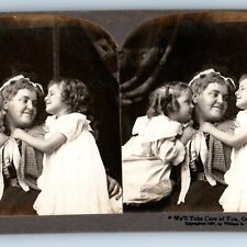 1897 We'll Take Care You Grandma Cute Girls Children Real Photo Stereo Card V20 picture