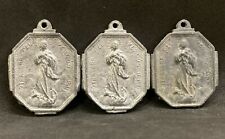 URUGUAY 1930´ OLD LOT x3 OUR LADY OF VERDUN SANCTUARY, PEWTER CATHOLIC MEDALS picture