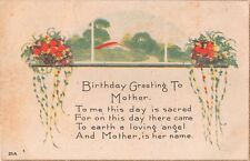 Birthday Greeting To Mother on Old Art Deco Motto PC-Flowers & Rural Home Scene picture