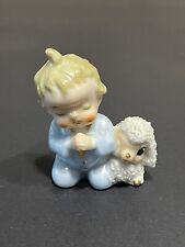 Vintage Japan Figurine Ceramic sugar textured Praying Child With puppy picture