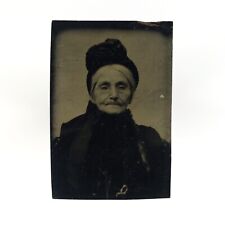 Pursed Lips Old Woman Tintype c1870 Antique 1/16 Plate Elderly Lady Photo C2665 picture