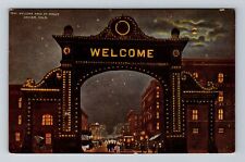 Denver CO-Colorado, Welcome Arch At Night, Moon Vintage Souvenir Postcard picture