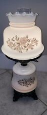 Vintage Gold, Pink, Tan, Blue And White Floral Design Hurricane Parlor Table Lam picture