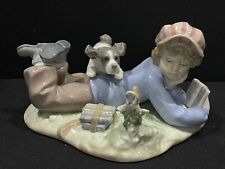 Lladro 5451 Study Buddies Boy with Books Dog & Bird Porcelain Figurine picture
