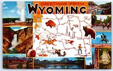 Postcard WY Greetings From Wyoming Vintage Multi View B7 picture