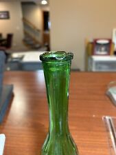Vintage Ribbed Emerald Green Glass Bud Vase With Scalloped Rim 8.5
