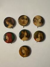 Lot of 7 1896 Perfection Cigarette Factory Victorian Woman Pinback 7/8” picture