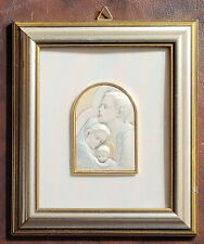 Vintage Handmade Sterling Silver Framed Relief Plaque Icon Holy Family Jesus... picture