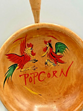 1970’s Wood Skillet Wall Decor Hand Painted Popcorn Snack Bowl Rooster Farm VTG picture