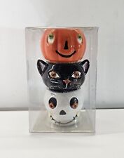 Hallmark Set Of 3 Halloween Tea Light Candle Holders Cat Pumpkin Skull  picture
