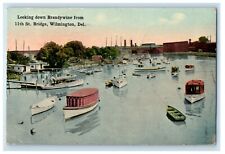 1915 Looking Down Brandywine Boats Wilmington Delaware DE Antique Postcard picture