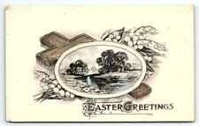 c1910 WEST MEDFORD MASS.  EASTER GREETINGS CROSS LILLIES EARLY POSTCARD P4299 picture