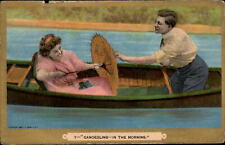 Romantic Couple canoedling morning parasol ~ c1910 vintage postcard sku193 picture