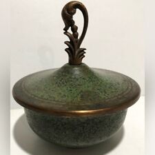 Antique Vintage Green Verdigris Enamel Bronze Cover Bowl Carl Sorensen picture