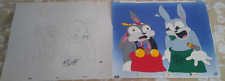 ONE CRAZY SUMMER - 3 PIECES  THE FUZZY BUNNY TWINS DIE - W/ ORIG. WATERCOLOR BG picture