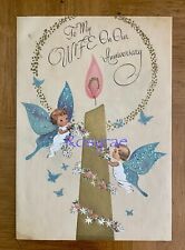 1940s 50s VTG Collectible Pixie Butterflies Glittery Anniversary Greeting Card picture