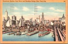 downtown skyline east river brooklyn bridge New York City postcard picture