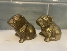 Vintage Brass English Bulldog Gold Heavy Desk Paperweight Puppy Figurine Pair picture