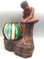 Vintage 1930’s Boy with Thorn NUDE MALE Statue Lamp SLAG GLASS Shade - Chalkware picture