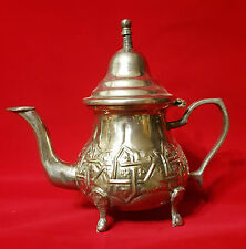 Vintage Moroccan Copper Alpaca Silver Plated Teapot Kettle Fez stamped. picture
