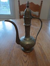Vintage Solid Brass Aftaba Ewer Water Pitcher Genie Lamp Etched From India picture