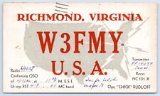 QSL CB Ham Radio Card W3FMY Richmond Virginia VA 1940 Vtg Henrico County Card picture