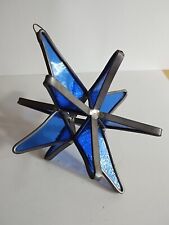 Vintage Moravian 12 Point Star Blue Leaded Stained Glass Sun Catcher Ornament  picture