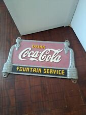 Vintage 1930 Original Cast Iron Art Deco Coca Cola Fountain Service Sign Rare  picture
