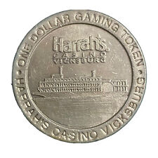 Casino Harrahs Vicksburg MS $1 Dollar Slot Gaming Token 38mm Coin Green Duck Co picture
