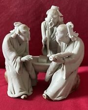 Vintage 3 Chinese Mudmen Miniature Hand Sculptured Clay Figures  picture