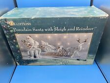 TRADITIONS White Porcelain Santa with Sleigh and Reindeer Christmas Centerpiece picture