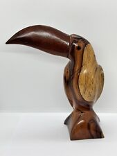 Hand Carved Toucan Bird Sculpture Figurine Two Tone Wood 9x7in READ picture