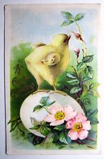 Easter Greetings Postcard Egg Chick Germany Antique 1913 Divided Card 2855 picture