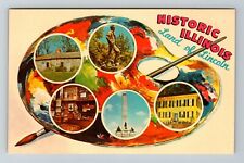 Historic Illinois, Land Of Lincoln, Montage Of Images  Vintage Souvenir Postcard picture