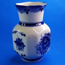 Gzhel Porcelain Flowers 4 Sided Vase Russian Bowl Hand-painted And Signed Mint picture