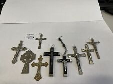 9 (Nine) VERY VINTAGE/ANTIQUE RELIGIOUS CROSSES (1 is sterling) CHECK THEM OUT picture