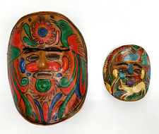 2 Vintage Hand Painted Clay Masks Mexico Folk Art Wall Hangings picture