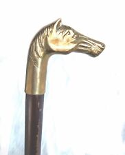 Brass Horsehead Carved Wood Cane Vintage Classy Unique Sturdy Non Slip picture