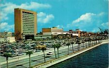 Jacksonville FL Florida Skyline Old Cars Postcard Cancel PM WOB Note Tichnor VTG picture