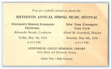 1954 Fifteenth Annual Spring Musical Festival New York City NY Postal Card picture