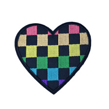 Chequered Rainbow Heart Patch | Iron On, Sew On, Gay Pride Patch, LGBT Applique picture