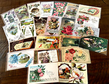 ~Lot of 23 Antique Scenes & Flowers~ Floral Greetings Postcards-in sleeves-h889 picture