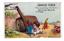c1890 Victorian Trade Card Charles Feder, Clothier, Sea-Saw Dog & Boy picture