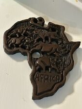 Africa Hand Carved Exotic Wood Plaque Africa Shaped Wall Hanging Souvenir Vintag picture